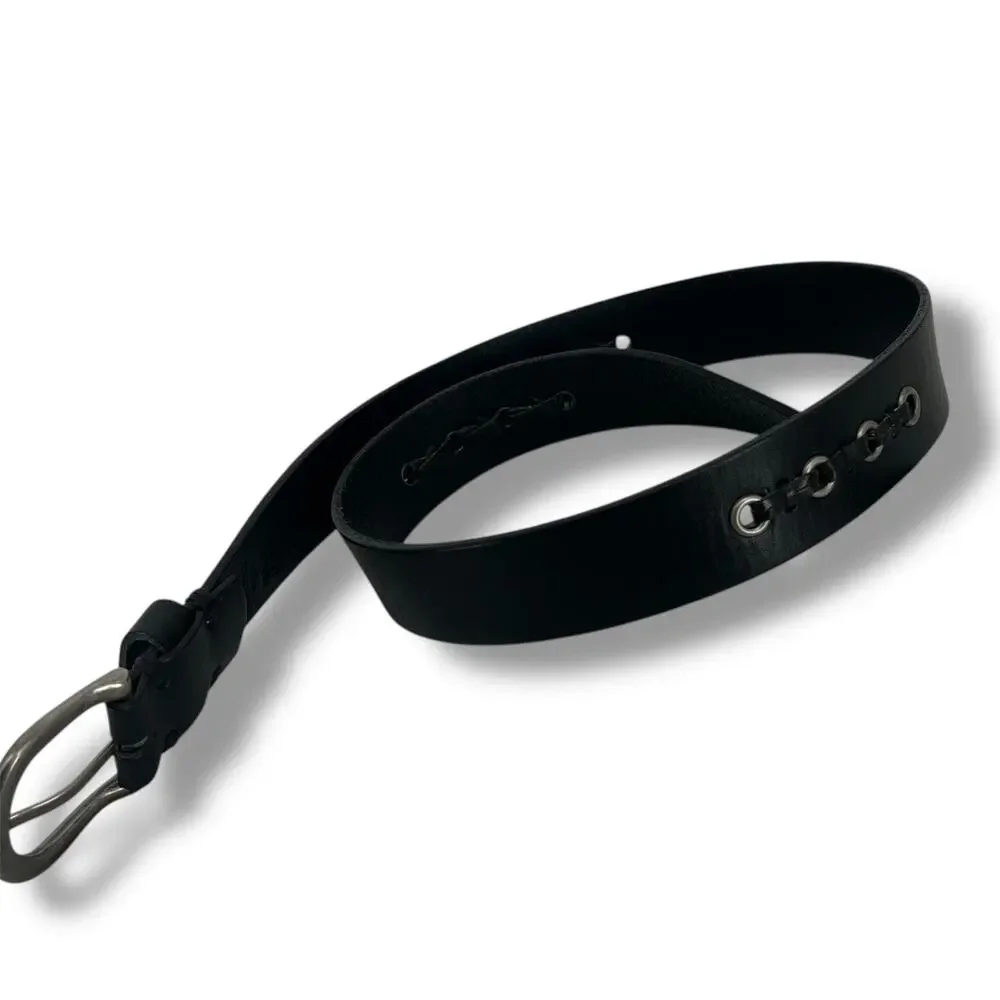 DOCKERS Black Leather Belt Rivets Lacing Medium Moto Goth Rocker